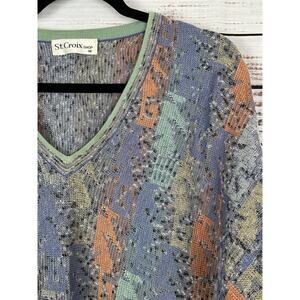 Men's VTG St. Croix Pastel Abstract Print Grandpa V Neck Cotton Sweater Size M